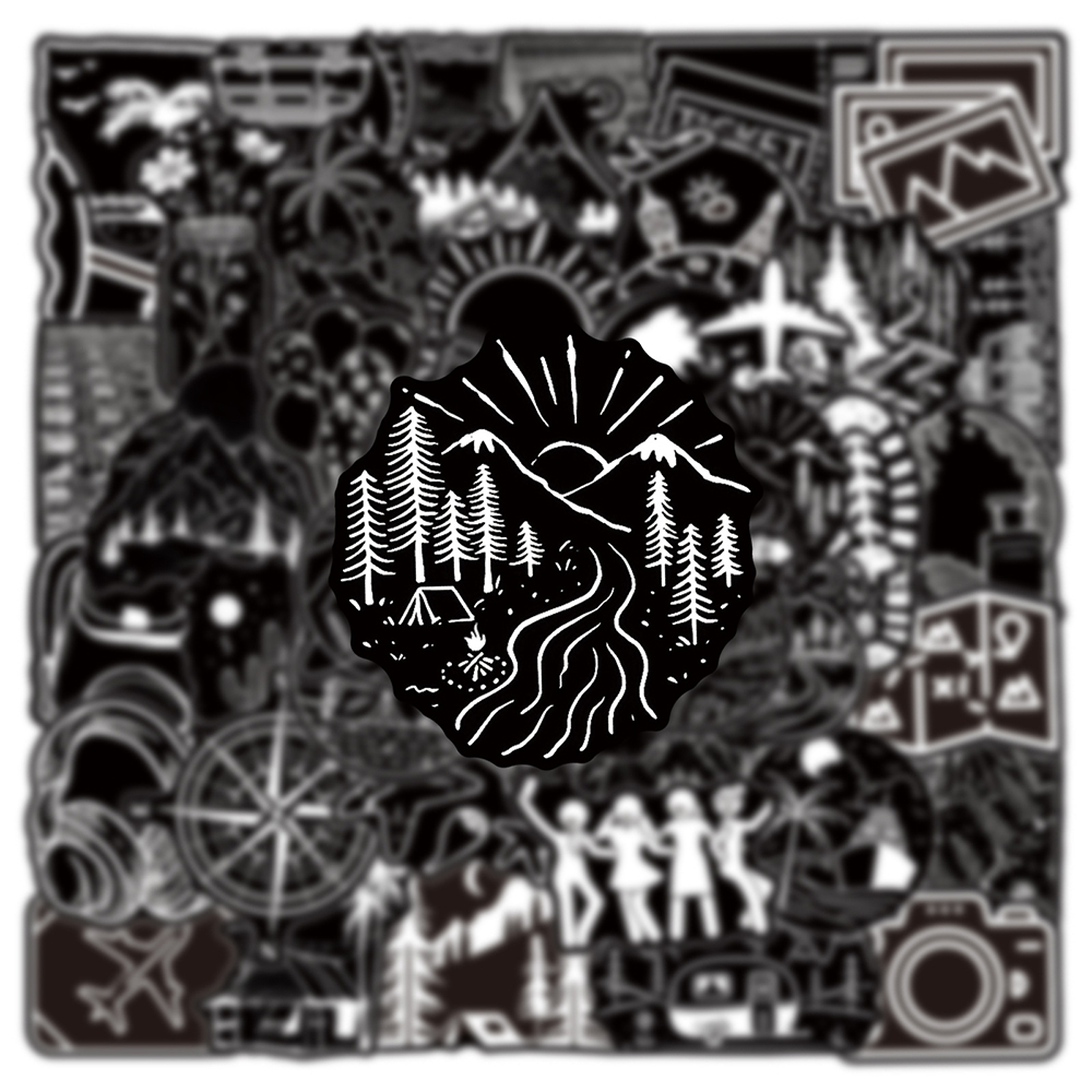 Outdoor Adventure And Travel - 10/30/50pcs Black White Cartoon Vacation Travel