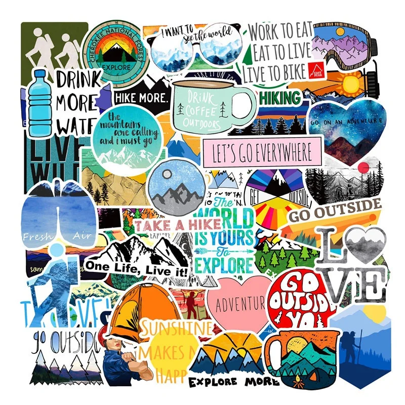 Outdoor Adventure And Travel - 50PCS Outdoor Adventure Hiking Stickers for