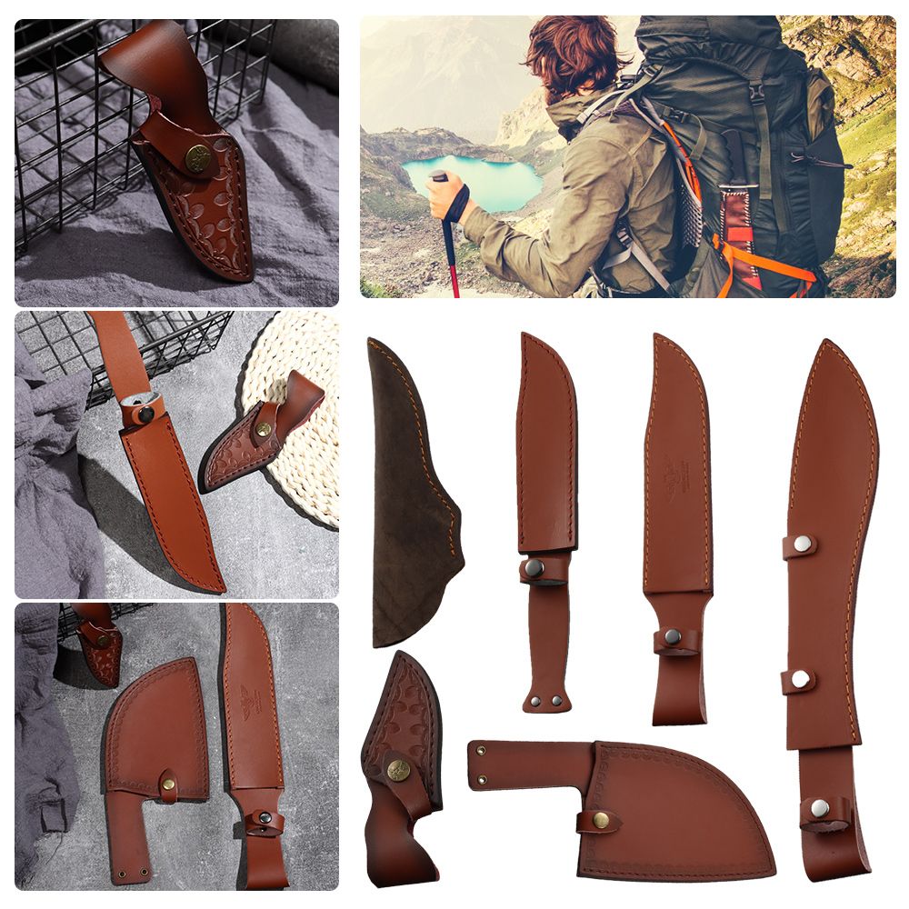 Camp Knife Multi - Brown Leather Sheath Holder Pocket Hunt